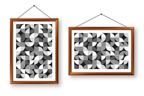 Picture frame with geometric trendy pattern, Bauhaus style. Modern background Stock Illustration