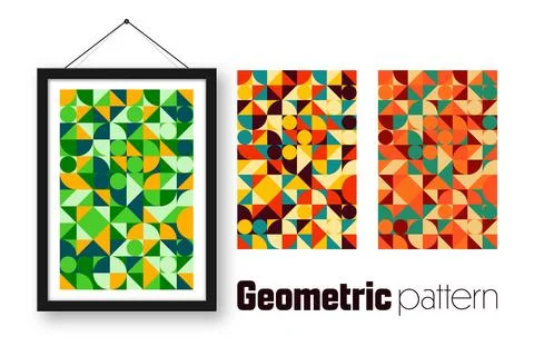 Picture frame with geometric trendy pattern, Bauhaus style. Modern background Stock Illustration