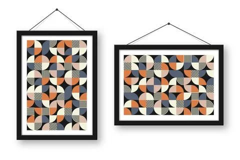Picture frame with geometric trendy pattern, Bauhaus style. Modern background Stock Illustration