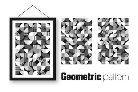 Picture frame with geometric trendy pattern, Bauhaus style. Modern background Stock Illustration