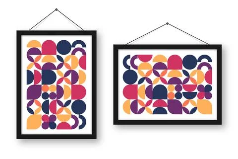 Picture frame with geometric trendy pattern, Bauhaus style. Modern background Stockillustratie