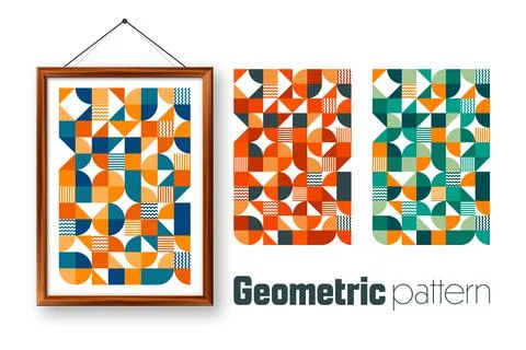 Picture frame with geometric trendy pattern, Bauhaus style. Modern background Stock Illustration