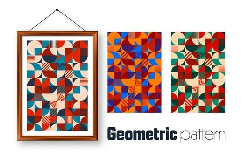 Picture frame with geometric trendy pattern, Bauhaus style. Modern background Stock Illustration