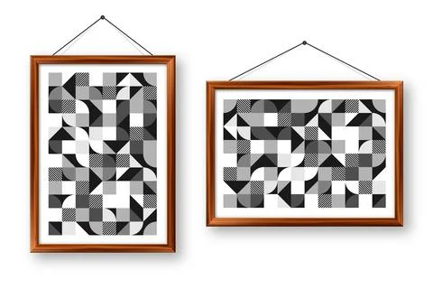 Picture frame with geometric trendy pattern, Bauhaus style. Modern background Stock Illustration