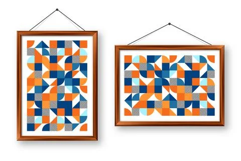 Picture frame with geometric trendy pattern, Bauhaus style. Modern background Stock Illustration