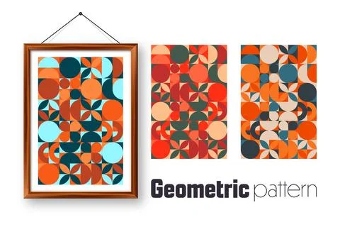 Picture frame with geometric trendy pattern, Bauhaus style. Modern background Illustrazione stock