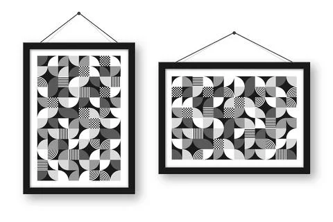 Picture frame with geometric trendy pattern, Bauhaus style. Modern background Illustrazione stock