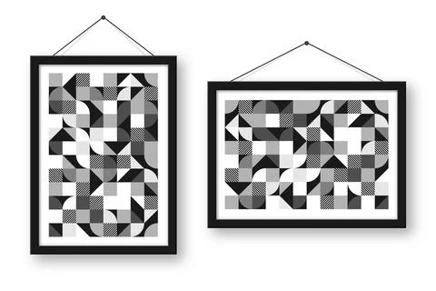Picture frame with geometric trendy pattern, Bauhaus style. Modern background Stock Illustration