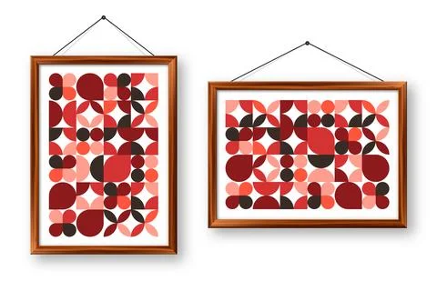 Picture frame with geometric trendy pattern, Bauhaus style. Modern background Illustrazione stock