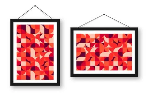 Picture frame with geometric trendy pattern, Bauhaus style. Modern background Stock Illustration
