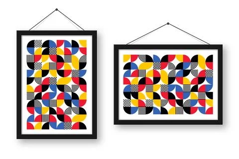 Picture frame with geometric trendy pattern, Bauhaus style. Modern background Stock Illustration