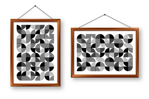 Picture frame with geometric trendy pattern, Bauhaus style. Modern background Stock Illustration