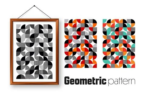 Picture frame with geometric trendy pattern, Bauhaus style. Modern background Stock Illustration