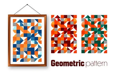 Picture frame with geometric trendy pattern, Bauhaus style. Modern background Stock Illustration
