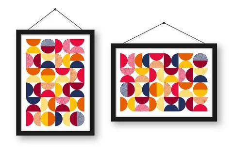 Picture frame with geometric trendy pattern, Bauhaus style. Modern background Stockillustratie