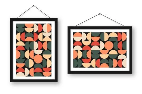 Picture frame with geometric trendy pattern, Bauhaus style. Modern background Stock Illustration