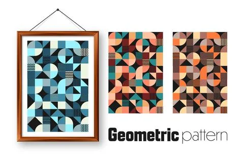 Picture frame with geometric trendy pattern, Bauhaus style. Modern background Illustrazione stock
