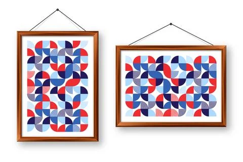 Picture frame with geometric trendy pattern, Bauhaus style. Modern background Stock Illustration