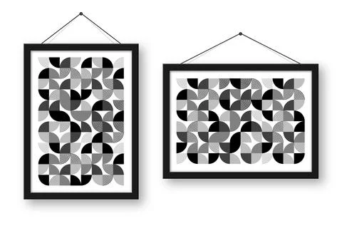 Picture frame with geometric trendy pattern, Bauhaus style. Modern background Stock Illustration