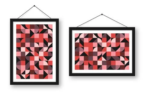 Picture frame with geometric trendy pattern, Bauhaus style. Modern background Stock Illustration