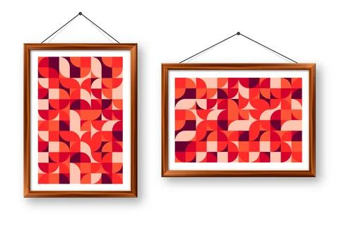Picture frame with geometric trendy pattern, Bauhaus style. Modern background Illustrazione stock