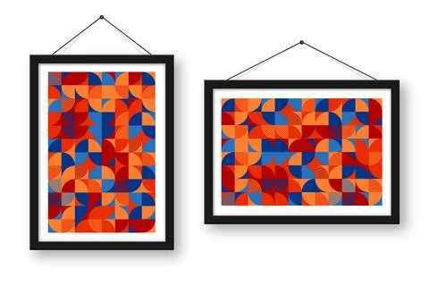 Picture frame with geometric trendy pattern, Bauhaus style. Modern background Stock Illustration