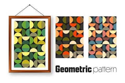 Picture frame with geometric trendy pattern, Bauhaus style. Modern background Illustrazione stock