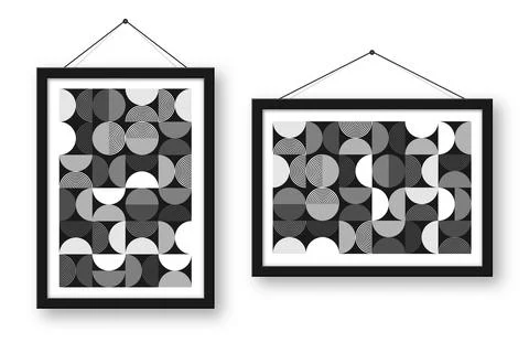 Picture frame with geometric trendy pattern, Bauhaus style. Modern background Stock Illustration