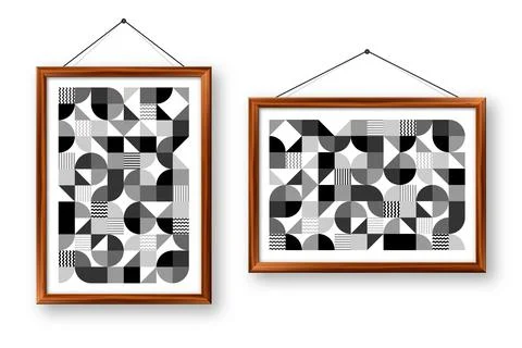 Picture frame with geometric trendy pattern, Bauhaus style. Modern background Illustrazione stock