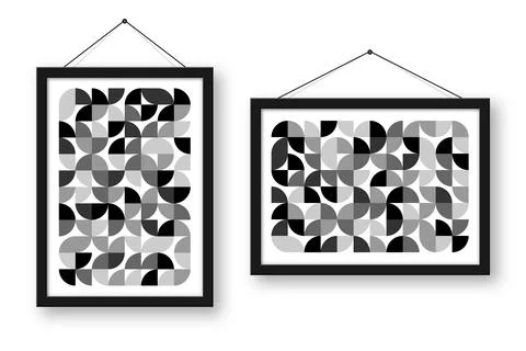 Picture frame with geometric trendy pattern, Bauhaus style. Modern background Stock Illustration