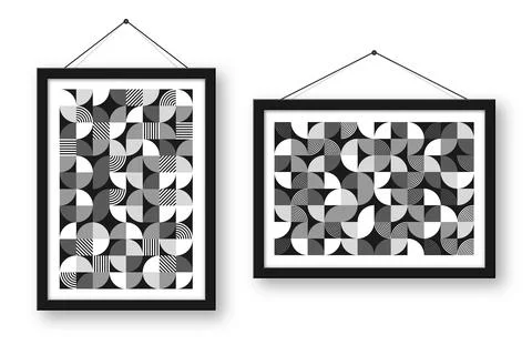 Picture frame with geometric trendy pattern, Bauhaus style. Modern background Stock Illustration