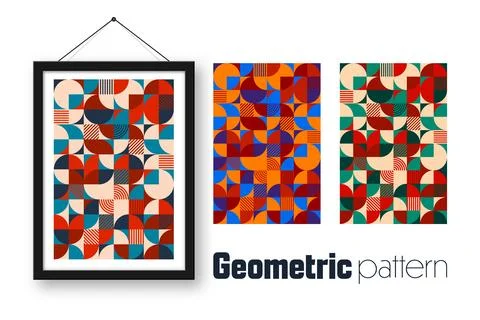 Picture frame with geometric trendy pattern, Bauhaus style. Modern background Stock Illustration
