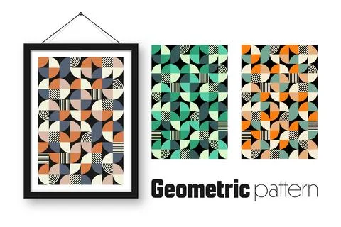 Picture frame with geometric trendy pattern, Bauhaus style. Modern background Illustrazione stock