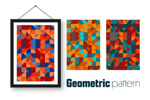 Picture frame with geometric trendy pattern, Bauhaus style. Modern background Illustrazione stock