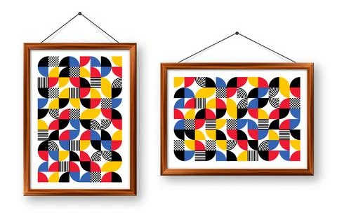 Picture frame with geometric trendy pattern, Bauhaus style. Modern background Illustrazione stock
