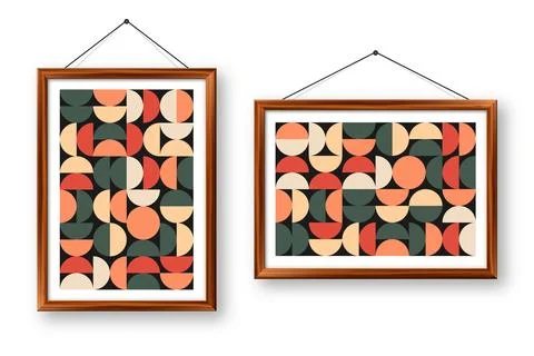 Picture frame with geometric trendy pattern, Bauhaus style. Modern background Stock Illustration