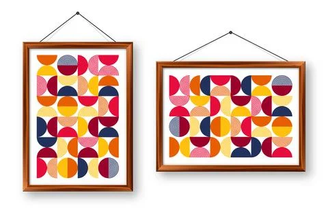Picture frame with geometric trendy pattern, Bauhaus style. Modern background Illustrazione stock