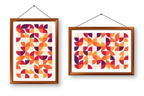 Picture frame with geometric trendy pattern, Bauhaus style. Modern background Illustrazione stock