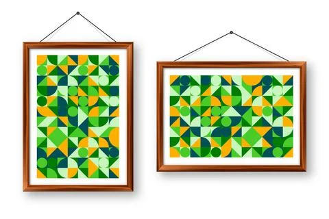 Picture frame with geometric trendy pattern, Bauhaus style. Modern background Stock Illustration