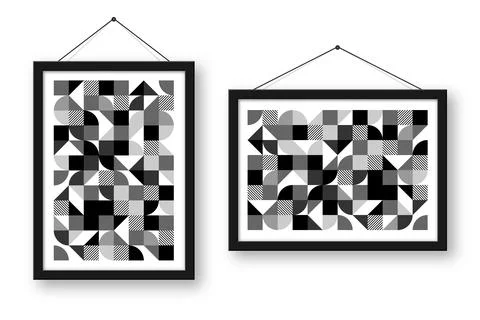 Picture frame with geometric trendy pattern, Bauhaus style. Modern background Stock Illustration