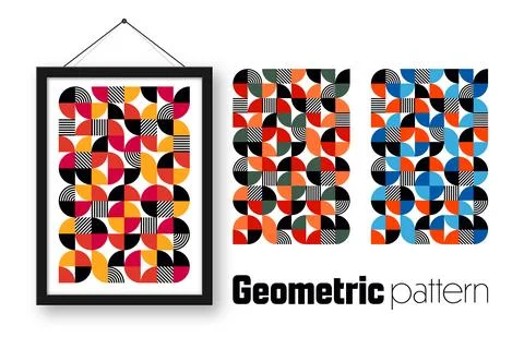 Picture frame with geometric trendy pattern, Bauhaus style. Modern background Illustrazione stock