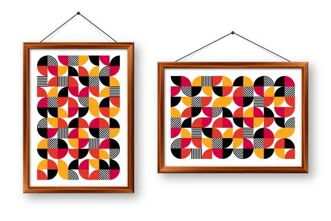 Picture frame with geometric trendy pattern, Bauhaus style. Modern background Stock Illustration