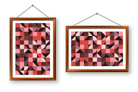Picture frame with geometric trendy pattern, Bauhaus style. Modern background Stock Illustration