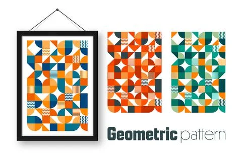 Picture frame with geometric trendy pattern, Bauhaus style. Modern background Illustrazione stock