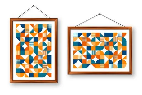 Picture frame with geometric trendy pattern, Bauhaus style. Modern background Stock Illustration