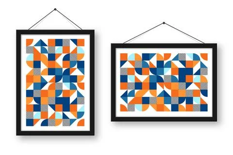 Picture frame with geometric trendy pattern, Bauhaus style. Modern background Illustrazione stock
