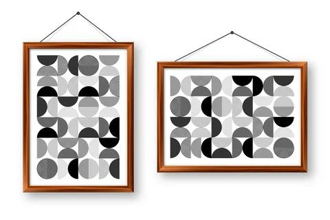 Picture frame with geometric trendy pattern, Bauhaus style. Modern background Stock Illustration