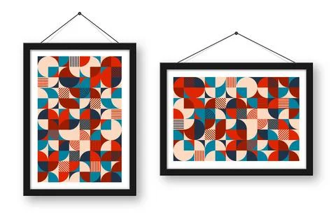 Picture frame with geometric trendy pattern, Bauhaus style. Modern background Stock Illustration