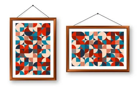 Picture frame with geometric trendy pattern, Bauhaus style. Modern background Illustrazione stock