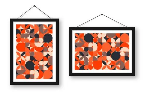Picture frame with geometric trendy pattern, Bauhaus style. Modern background Illustrazione stock